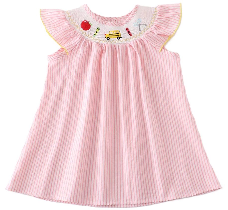 Back to School Pink Smocked Dress, Size: 5T