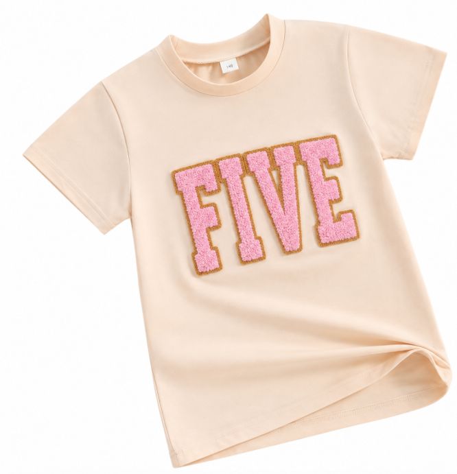 Girls Five Chenille Birthday T Shirt