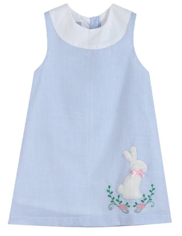 Seersucker Fuzzy Bunny Swing Dress, Size: 5T