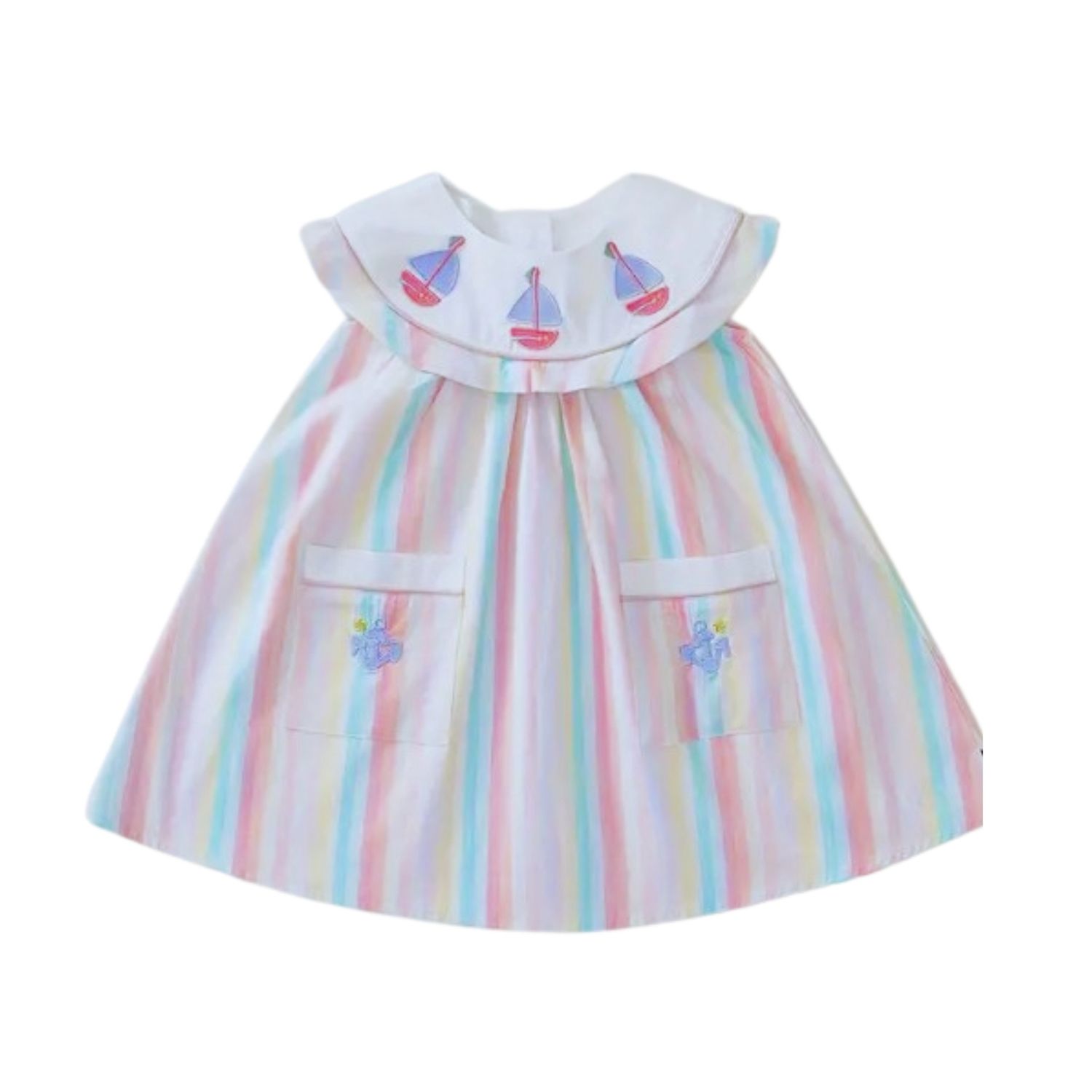 Pastel Embroidered Sailboat Dress, Size: 2T