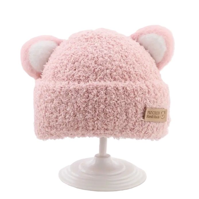 Bear Fuzzy Beanie, Colour: Pink