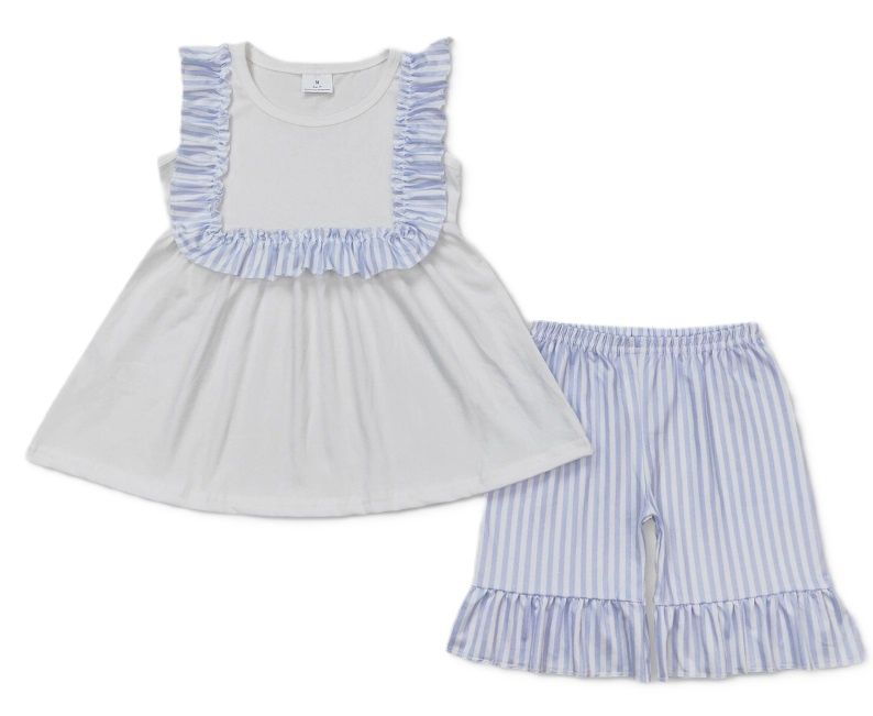 White &amp; Blue Stripe Outfit, Size: 2T