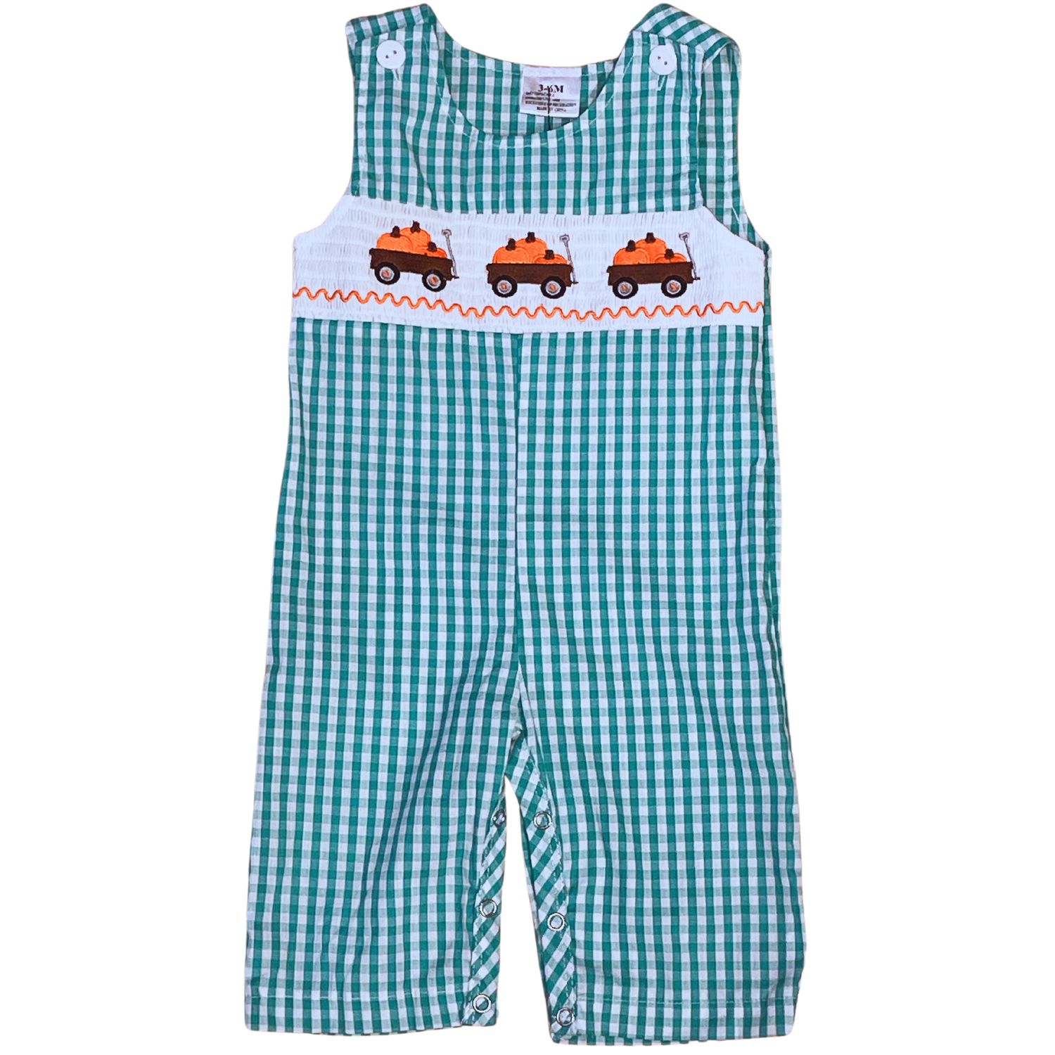 Green Gingham Smocked Pumpkin Longall, Size: 3/6M