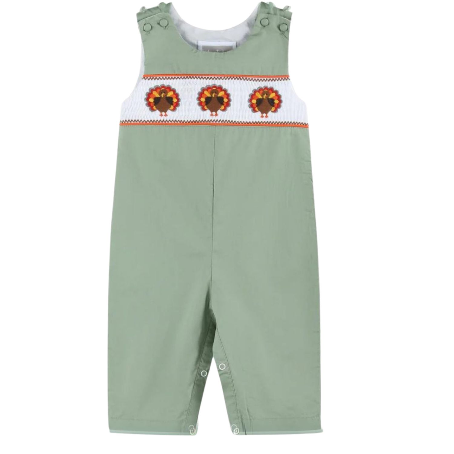 Sage Green Smocked Turkey Jon Jon, Size: 6/12M