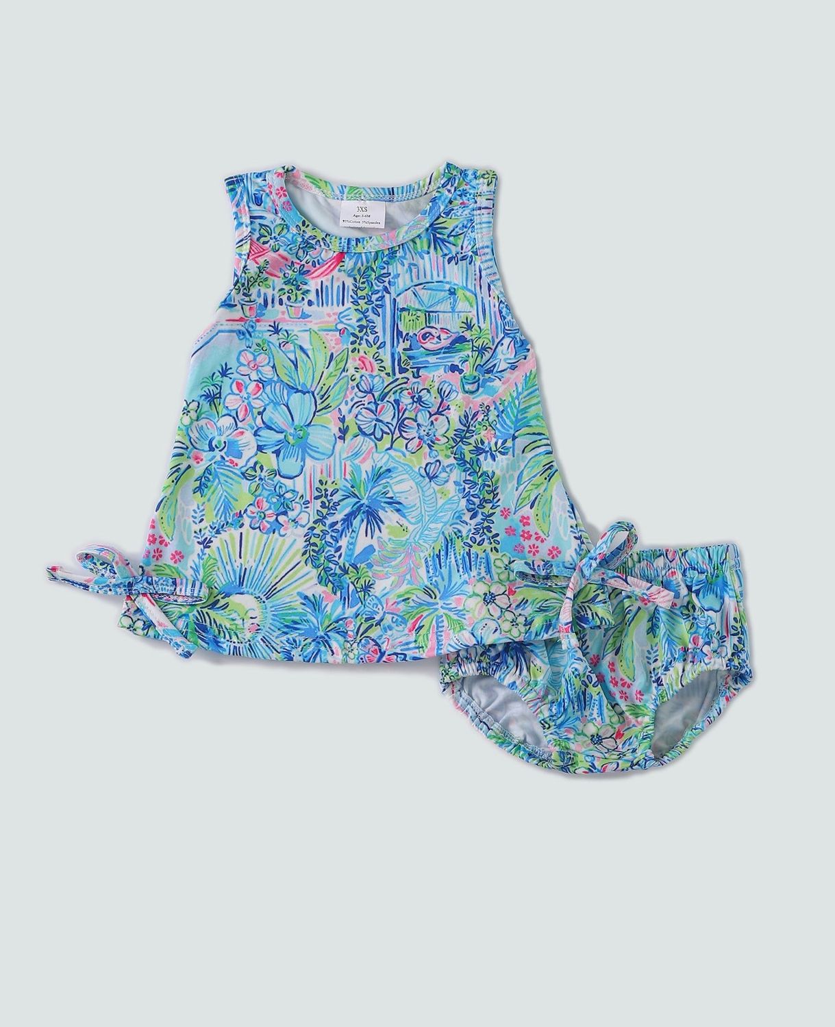 Blue Watercolor Diaper Set, Size: 12/18M