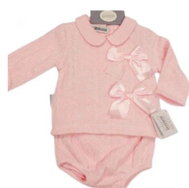 Pink Knit Bow Diaper Set