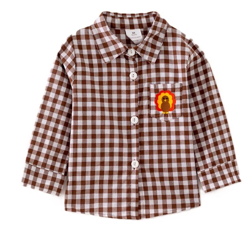 Brown Gingham Turkey Button Up, Size: 12M