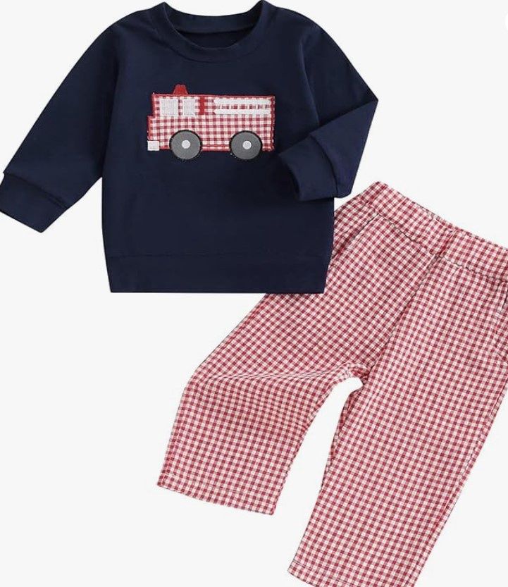 Fire Truck Long Pant Set, Size: 6/12M