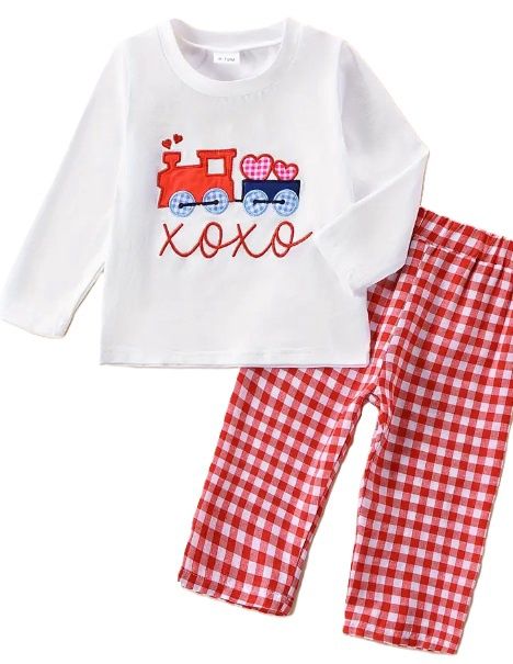 XoXo Train Gingham Pant Set, Size: 18/24M