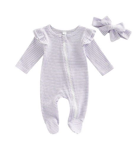 Ribbed Baby Romper, Colour: Purple, Size: 0/3M