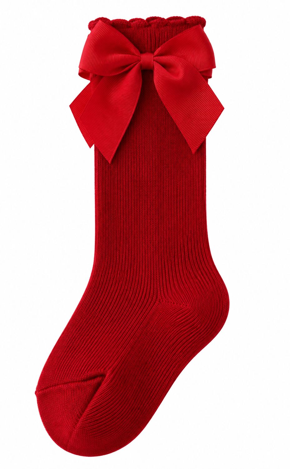 Scallop Edge  Knee High Socks with Bows, Colour: Red, Size: Infant 0/12
