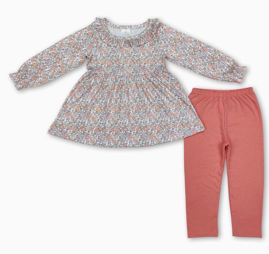 Coral Floral LS Outfit, Size: 2T