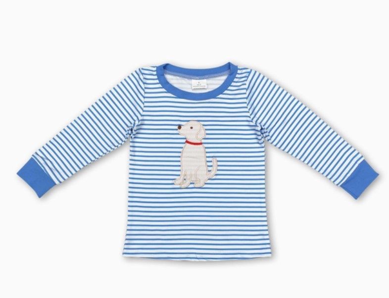 Blue Stripe Dog LS T Shirt, Size: 2T