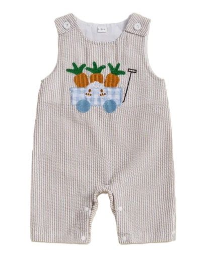 Khaki Seersucker Bunny John John, Size: 0/3M