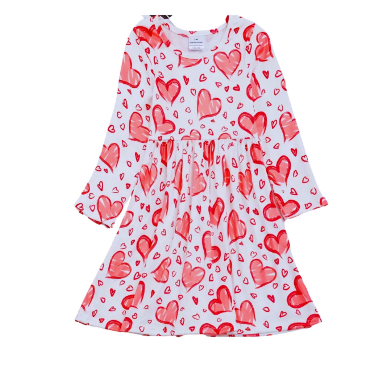 White Pink Abstract Heart Dress, Size: 1/2T