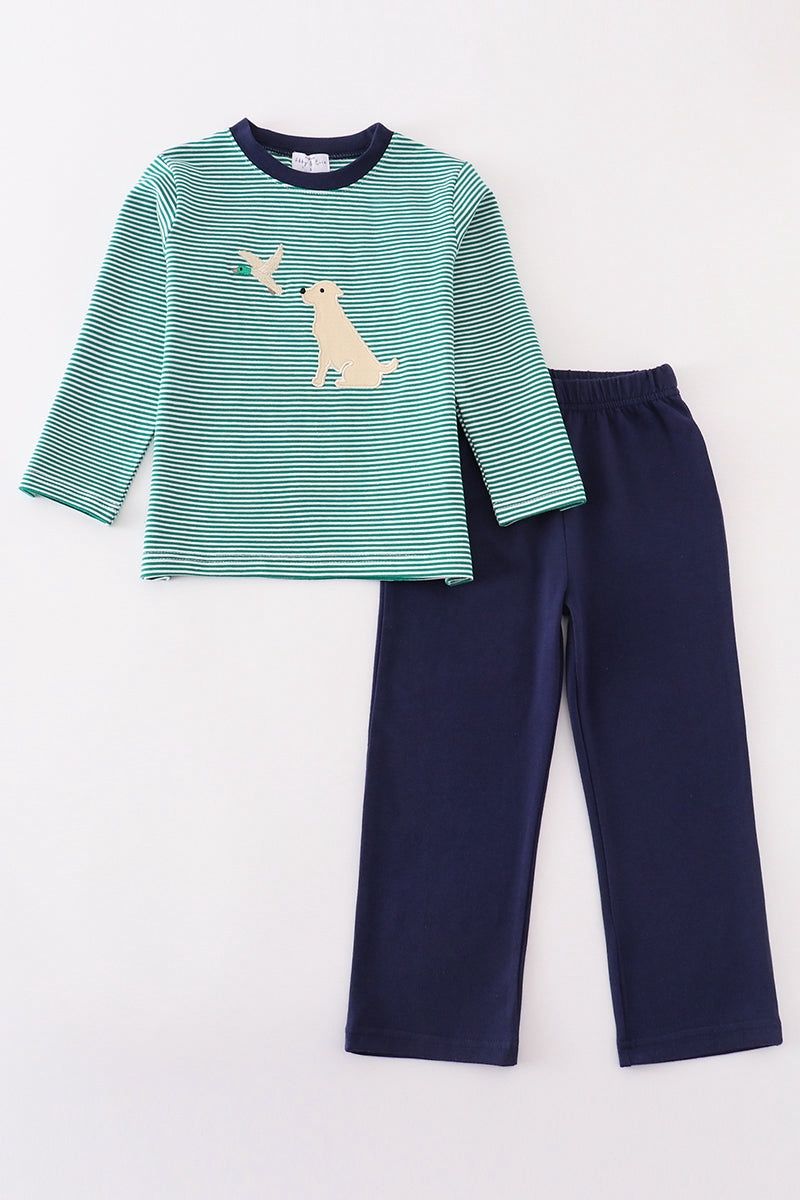Green Stripe Hunting Dog LS Set, Size: 3T