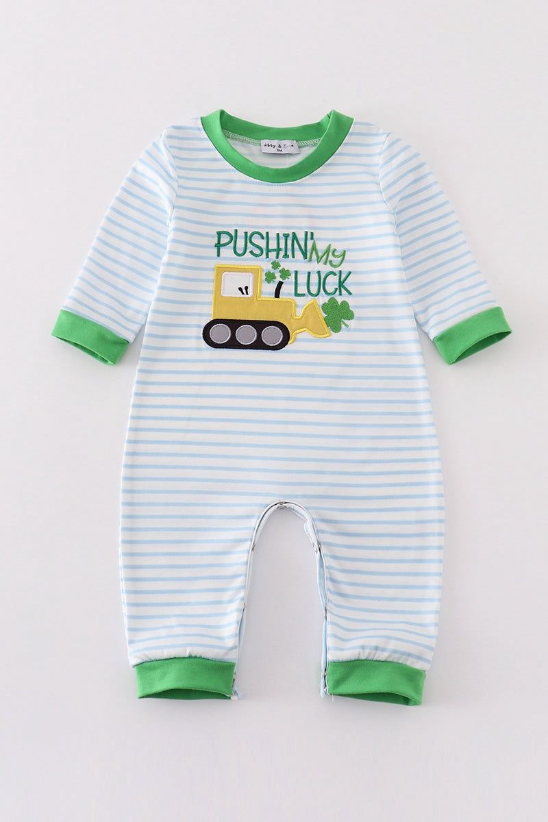 Striped Green Clover Romper, Size: 3M