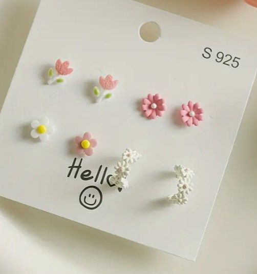 Spring Flower 4 pair Earrings, COLOR: Pink/White