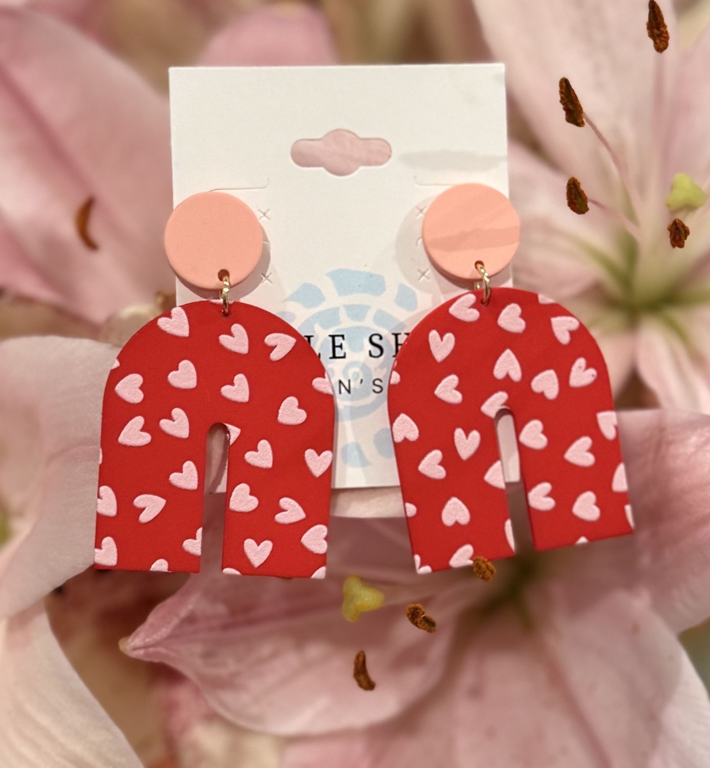 Pink Red Heart Earrings
