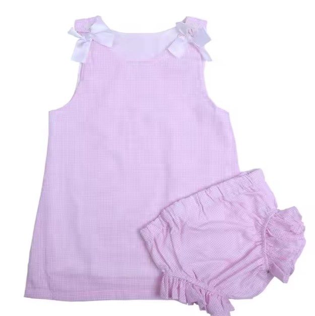 Seersucker Bummie Set, COLOR: Pink, Size: 12M