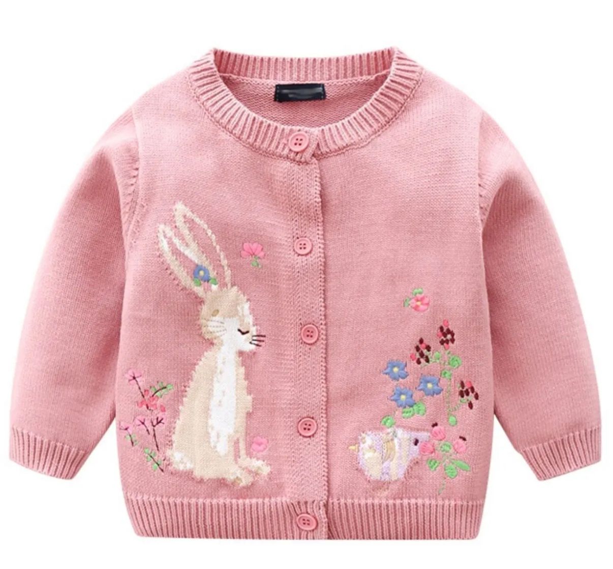 Pink Embroidered Bunny Cardigan, Size: 2T