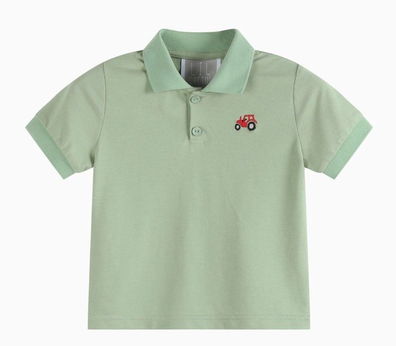 Green Embroidered Tractor Polo, Size: 2T