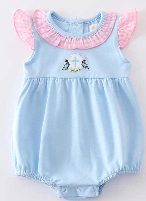 Embroidered Bunny Cross Romper, Size: 3M