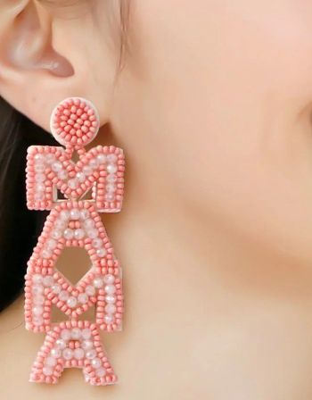 MAMA Beaded Earrings, COLOR: Pink