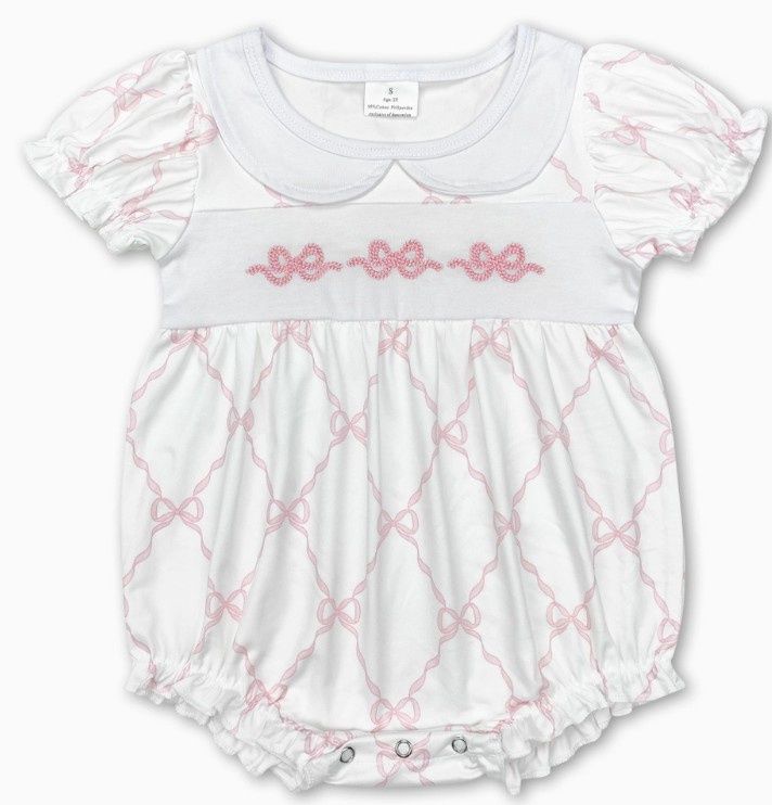 Pink Bow Embroidery  Bubble, Size: 0/3M