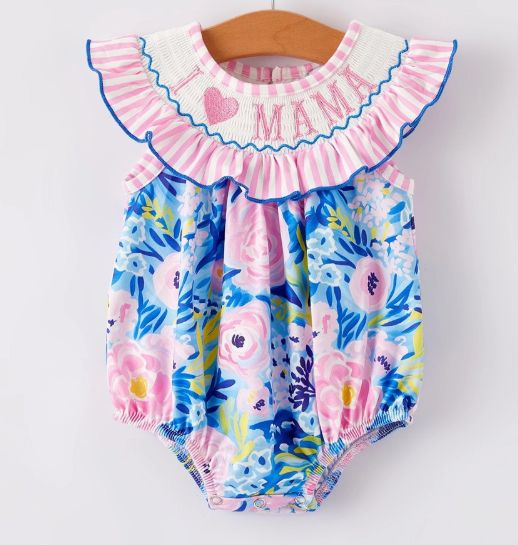 I Love Mama Smocked Romper, Size: 3M
