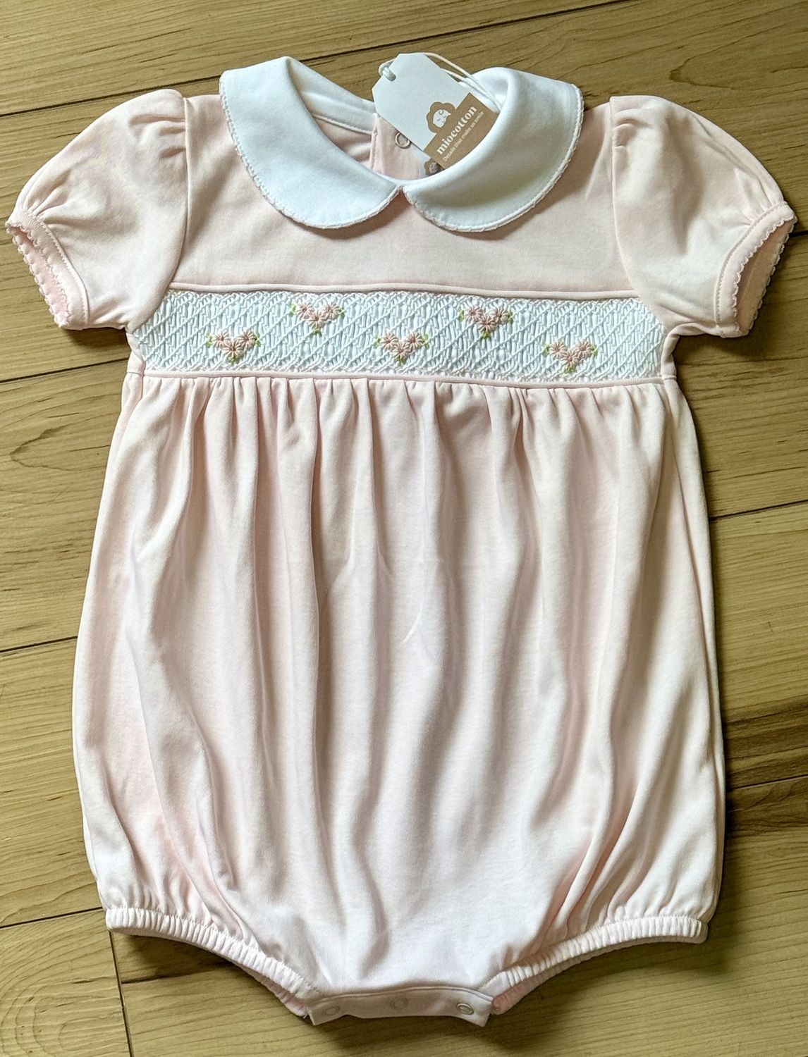 Pink Smocked  Pima Cotton Romper, Size: 3/6M