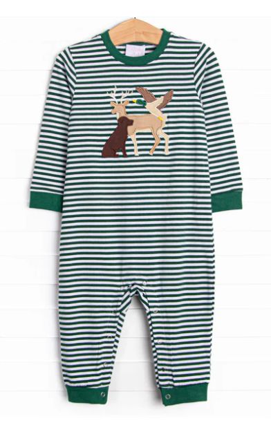 Green Stripe LS Hunting Romper, Size: 12/18M