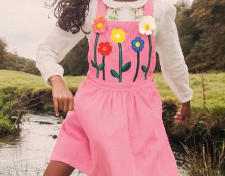 Pink Floral Applique Dungaree Dress, Size: 6/12M