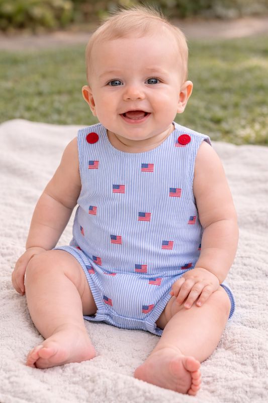 Flag Print Striped Boys Romper