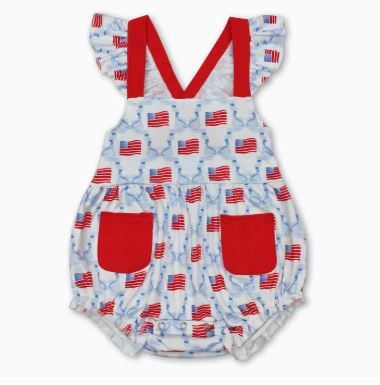 Flutter Sleeve Bow &amp; Flag Sunsuit, Size: 0/3M