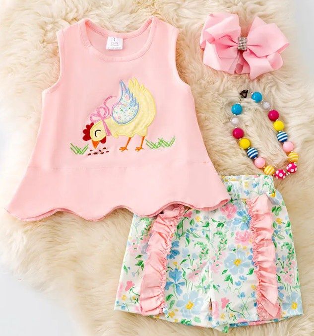 Applique Floral Chicken Outfit, Size: 18/24M