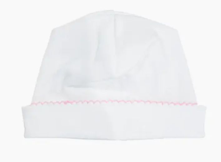 Newborn Hat White w/Pink Picot, Colour: White Pink Trim