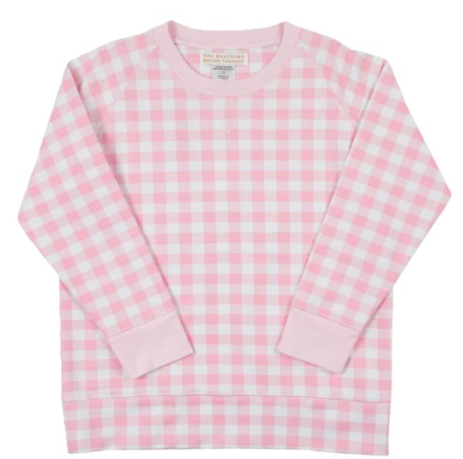 Cassidy Comfy Crewneck-Palm Beach Pink Gingham, Size: 2T