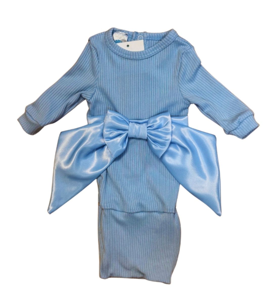 Blue Gown with Swaddle Bow, Size: NB