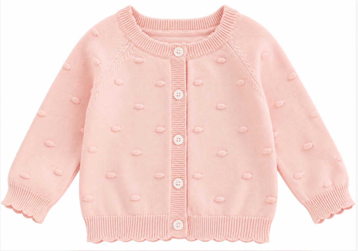 Pink Scallop Hem Cardigan
