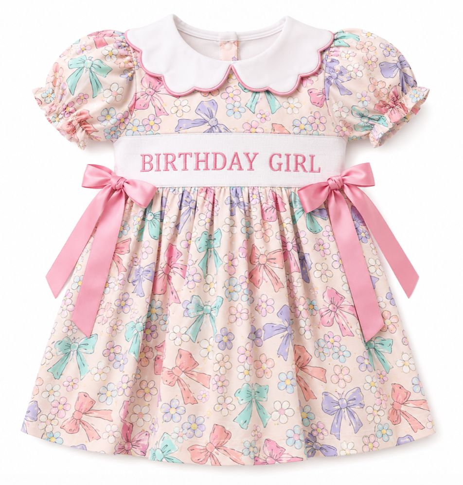 Smocked Scallop Collar Birthday Girl Dress