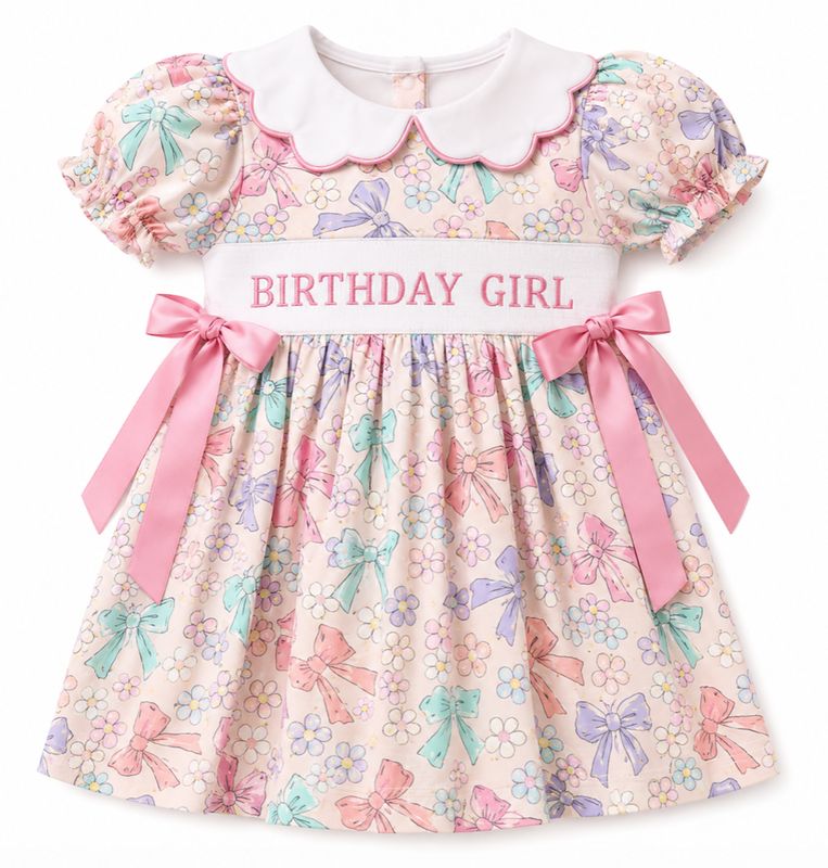 Smocked Scallop Collar Birthday Girl Dress