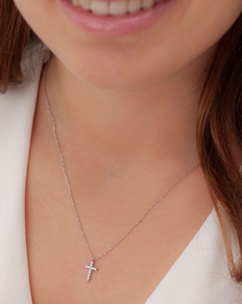 Kids Sterling Plated CZ Cross Necklace