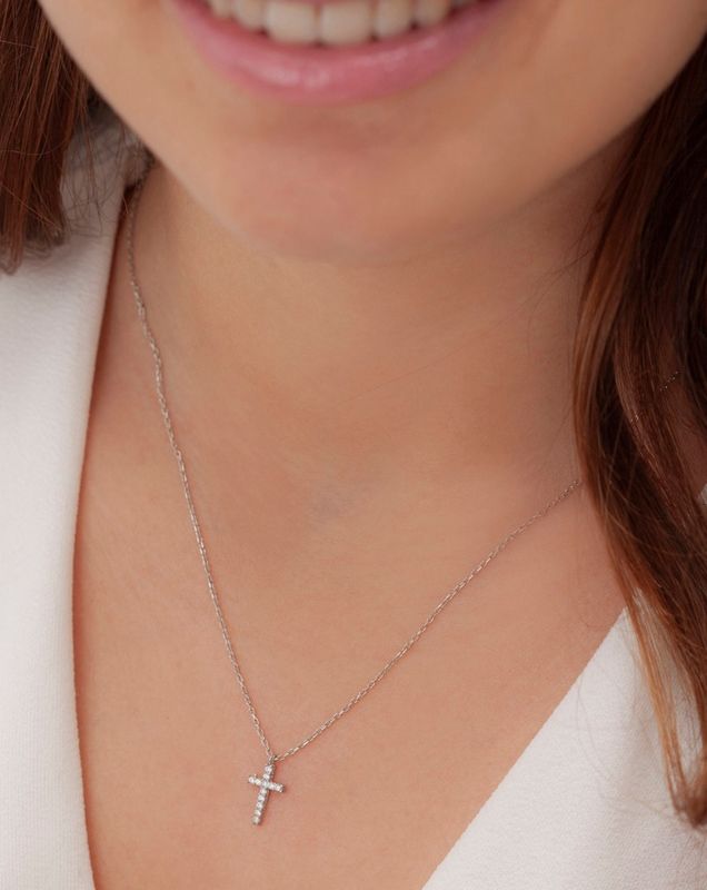 Kids Sterling Plated CZ Cross Necklace