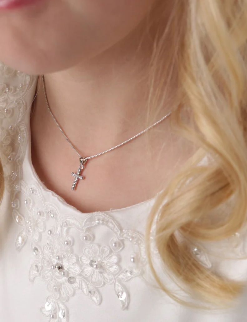Baby Sterling Plated CZ Cross Necklace