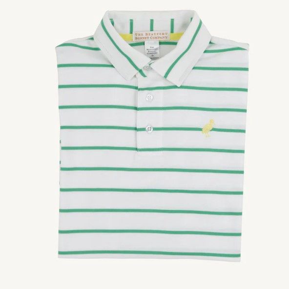 Prim &amp; Proper Polo- Gibson Island Green Stripe/Yellow