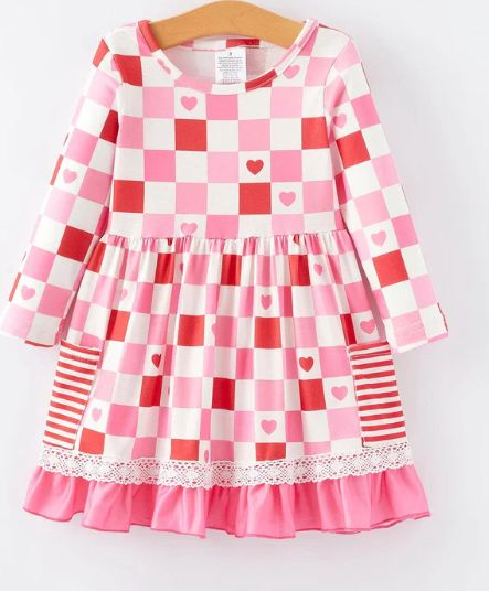 Valentine's Checkerboard Ruffle Dress
