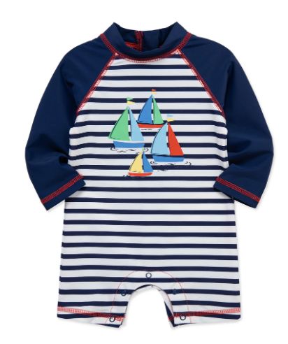 Little Me- Navy Sailboat Ratguard Swim