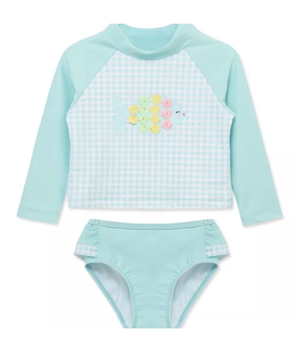 Little Me Girls Aqua Rash Guard 2 piece Suit
