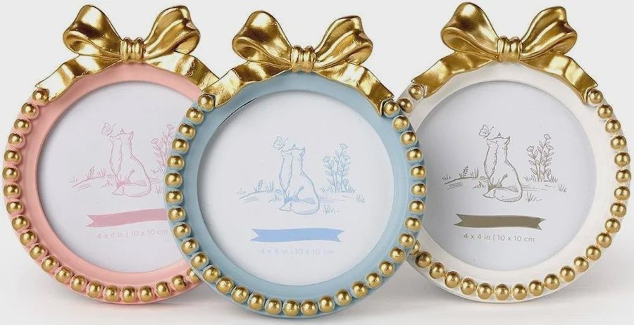 Golden Bow Round Picture Frame